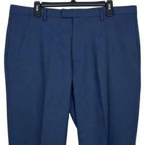 Banana Republic Mens 38x32 Slim Fit WOOL Navy Blue Plaid Stretch Dress Pants